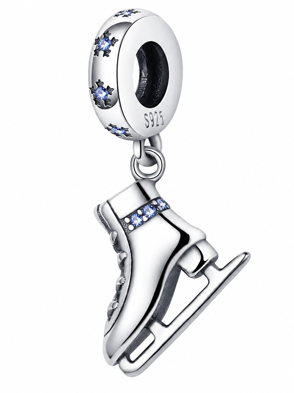 ❄️ Sterling Silver Ice Skate Dangle Charm S925 Blue CZ ❄️